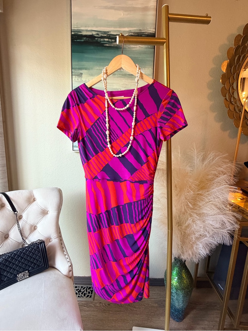 Donna Morgan Pink Purple Abstract Sheath Dress Size 2 Career Cocktail
